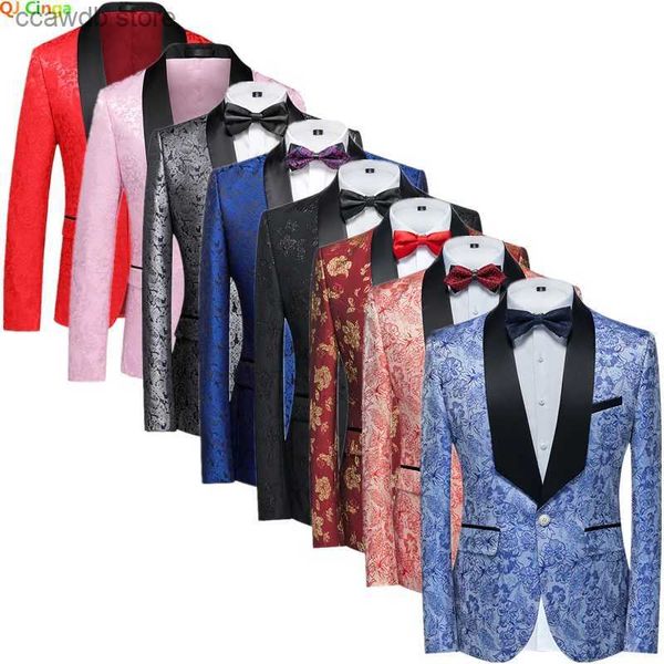 Ternos masculinos Blazers Preto Lapela Terno Jaqueta Masculina Vestido de Festa de Casamento Casaco Jacquard Tecido Homens Blazer Vermelho Azul Roxo Prata Smoking Plus Size M-6XL T240110