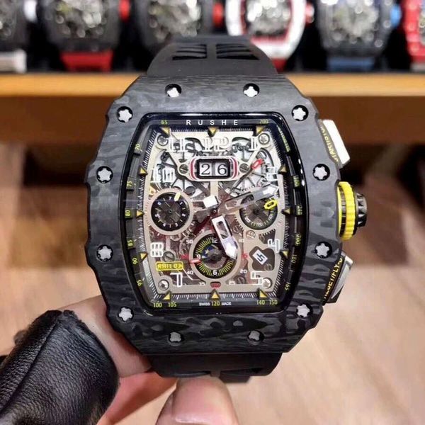 Fantastici orologi da uomo superclone aaa di marca meccanica R i c h a r rm11-03 869A cronografo gmt orologi da polso dail in fibra di carbonio Superficie a specchio in zaffiro antigraffio