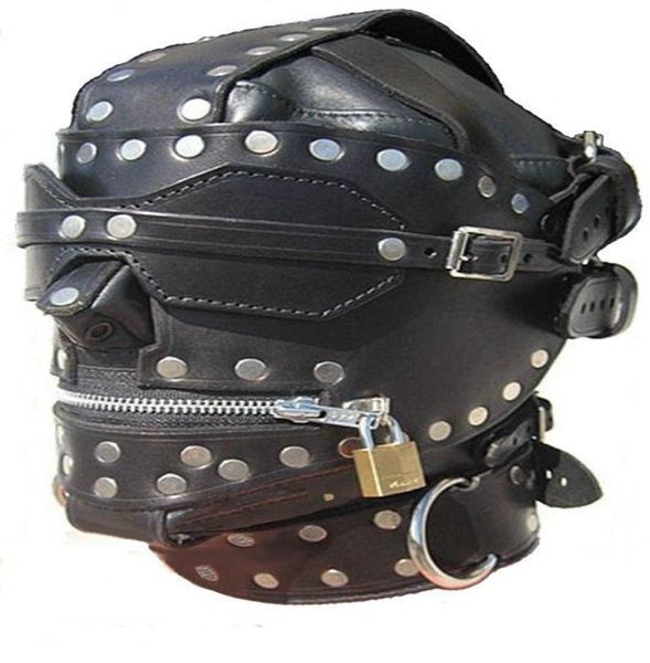 Cappuccio per bondage in pelle Bocca aperta Maschera da schiava sessuale BDSM Pelle BDSM di fascia alta Giocattoli sessuali per uomini e donne9777919