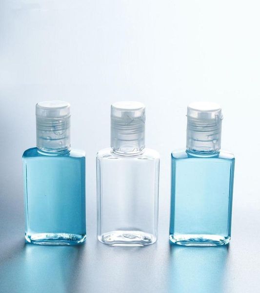 Bottiglia di plastica PET disinfettante per le mani da 15 ml 30 ml con tappo flip top di forma quadrata per liquido disinfettante per lozione per il trucco4396699