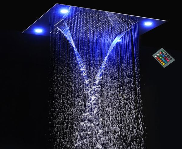 Bagno di lusso 31quot grande LED colorato rubinetto per doccia in acciaio inossidabile 304 soffione a cascata a pioggia 600800mm con telecomando 9664084