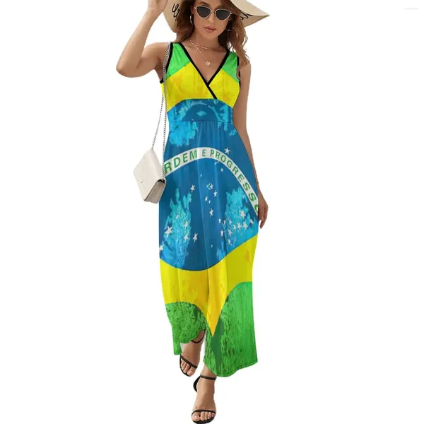 Abiti Casual Brasile Bandiera Brasiliana (1) Abito Streetwear Boho Beach Lungo Donna Elegante Maxi Stampato Idea Regalo