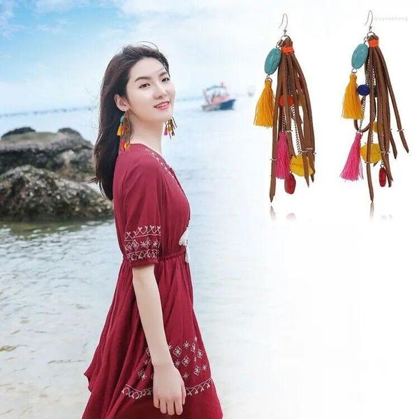 Brincos pendurados Boho Long Tassel Couro para mulheres férias praia festa joias acessórios de moda