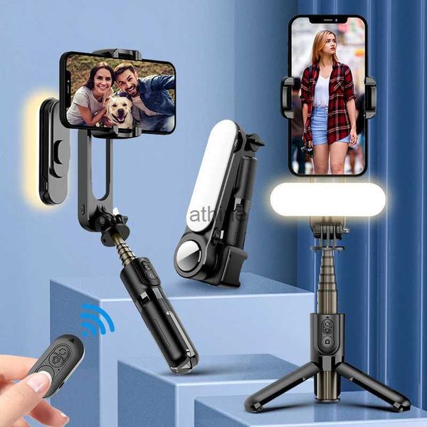 Monopiedi per selfie Stabilizzatore cardanico LED Treppiede per selfie stick con luce di riempimento Bluetooth wireless per 13 smartphone per telefoni cellulari YQ240110