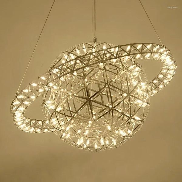Lustres nórdicos criativos céu estrela faísca bola designer de aço inoxidável hall escada esférica led decoração de casa iluminação