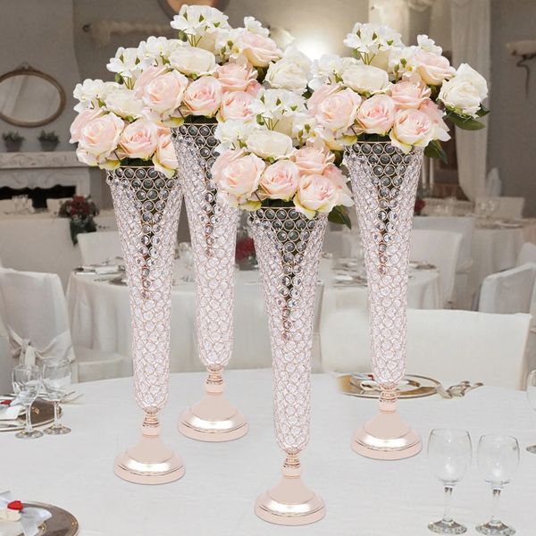 10 pezzi) da 60 cm a 90 cm) cristalli tromba vaso floreale supporto per fiori da sposa per centrotavola vaso di fiori in oro per la decorazione