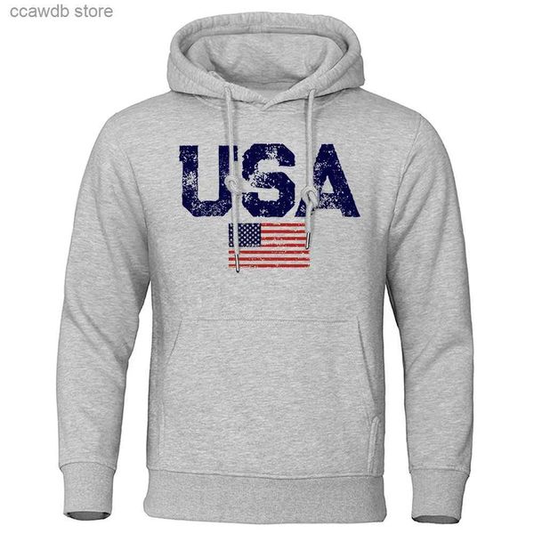 Herren Hoodies Sweatshirts Vintage Usa Flag Street Print Kleidung Männer Hip Hop Persönlichkeit Mit Kapuze Crewneck Mode Hoodies Fleece Pullover Sweatshirts T240110