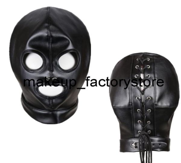 Massage Erwachsene Sex Spielzeug SM Leder Gepolsterte Kapuze Augenbinde Kopf Harness Maske BDSM Offenen Mund Auge Bondage Sex Spielzeug für Paare Accesso7086702