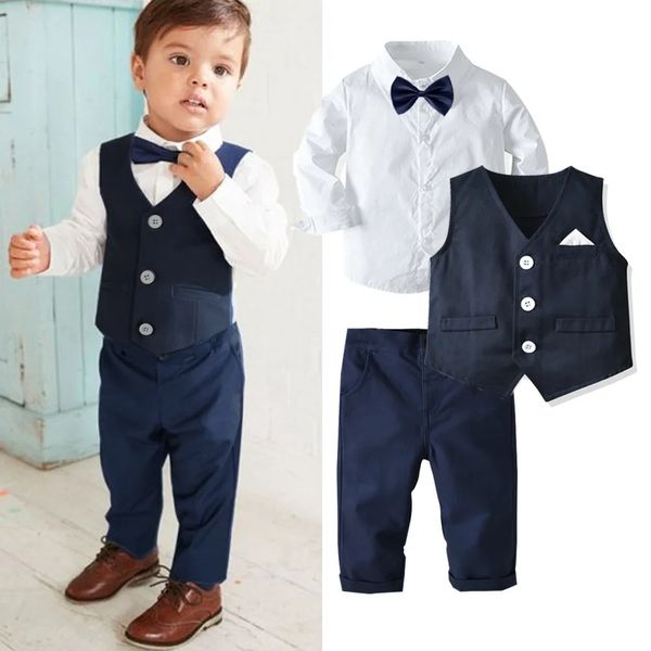 Abiti da gentiluomo Autunno Set per bambini Natale Neonato Completo da uomo CamiciaVastPantaloni per feste formali da 1 a 6 anni 240109