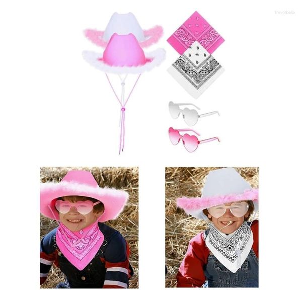 Boinas Chapéu de Cowgirl para Dama de Honra Moda Jazz-Chapéu Mulheres Noiva Cowboy Óculos Lenços Set Bachelorette Party Adereços Traje 10CF