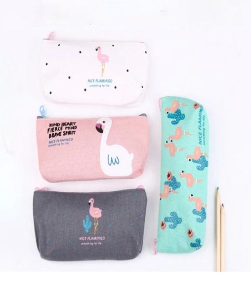 Novo designer bonito criativo flamingo lona lápis caso organizador de armazenamento caneta sacos bolsa escola material escritório presente natal6428705