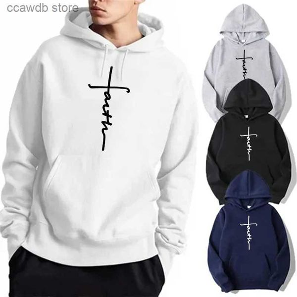 Мужские толстовки с капюшоном 2023 Faith Print Hoodie Sweatshirt Unisex Cool Мужчины Женщины Флисовая толстовка Модная спортивная толстовка с круглым вырезом Толстовка с капюшоном T240110