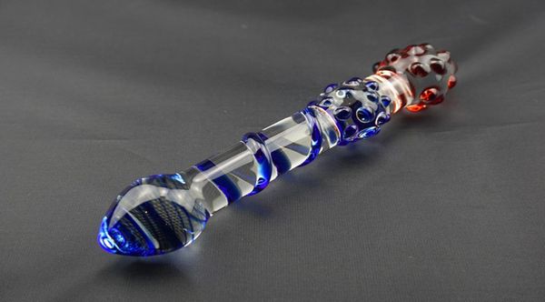 Dupla extremidade Pyrex pênis vibrador de vidro grande cristal anal plug brinquedos sexuais S9216566996