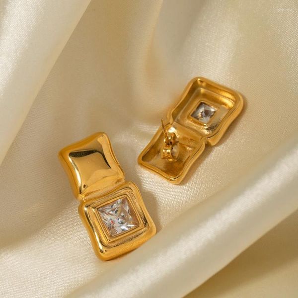 Boucles d'oreilles à tige en or 18 carats plaqué PVD, mosaïque carrée incrustée de Zircon, breloque étanche en acier inoxydable, accessoires pour femmes, bijoux cadeau