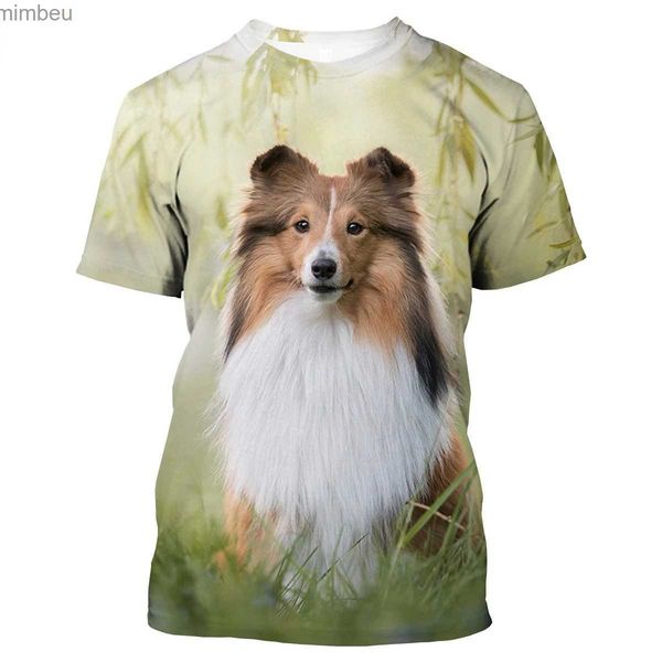 Homens camisetas Border Hot Collie 3D Imprimir Camiseta Bonito Cópia Cópia Pescoço Unissex Casual Manga Curta Camiseta Para Homens Mulheres L240110