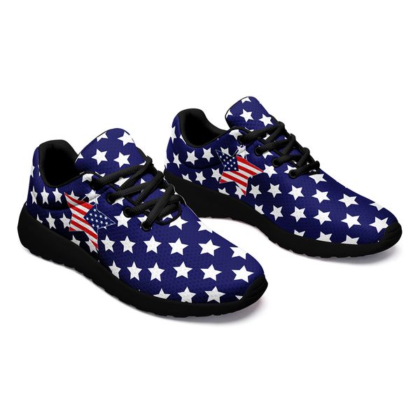 Benutzerdefinierte Schnürschuhe mit USA-Flagge, leicht, Designer, atmungsaktiv, zum Laufen, Gehen, Tennis, beste Freizeitschuhe, amerikanische patriotische Männer, Frauen, Paar, Mesh-Obermaterial, Sneaker-Schuhe