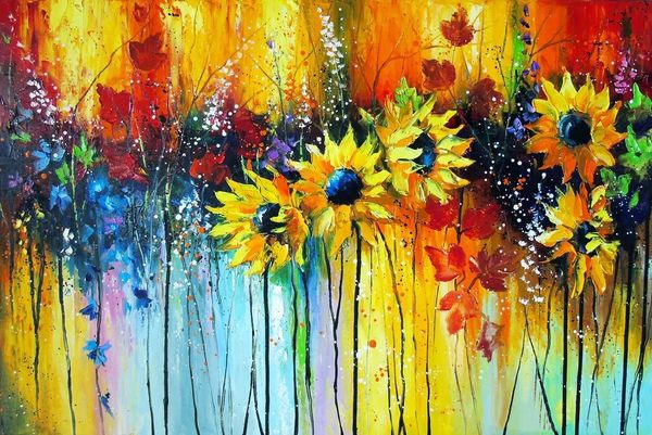 Abstraktes dekoratives Blumen-Ölgemälde auf Leinwand, handgemalt, moderne Sonnenblumen-Wandkunst, Gemälde, Kopie, impressionistische Herbstkunst, Heimdekoration, ohne Rahmen