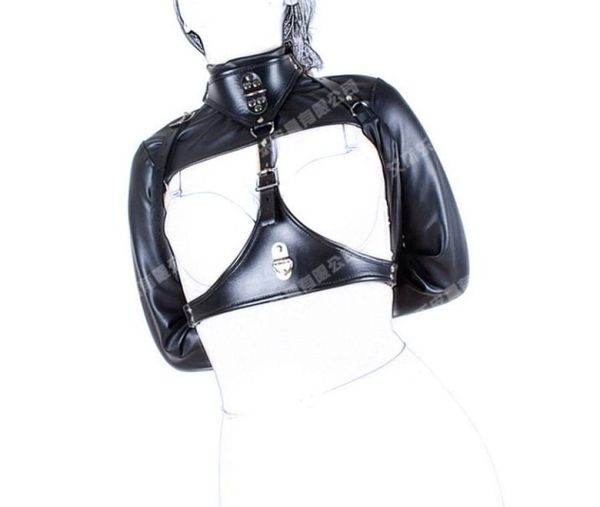 Novos produtos sexuais bdsm brinquedos sexuais bondage preto sofe couro ajustável bolero camisa de força manilha dress7599477