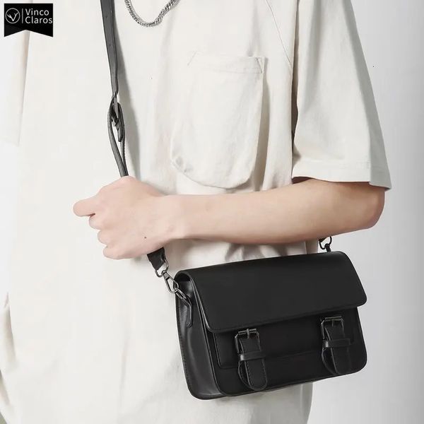 VC Minimalistische schwarze Briefträgertasche, Retro-Umhängetasche für Herren, Umhängetasche für Herren, Unisex, weiches PU-Leder, kleine Umhängetaschen 240109