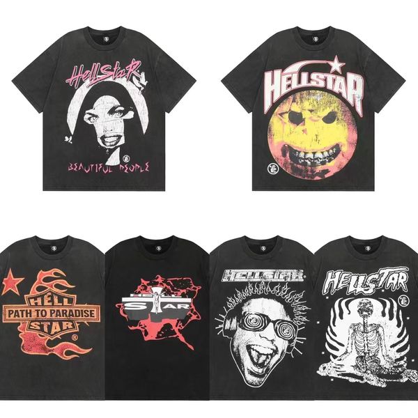 24SS Black Hellstar Gömlek Erkekler Tasarımcı T Kadın Modaya Markalar Tshirt Hip Hop Y2K Rapçi Yeni Amerikan Sokak Erkek Retro Baskılı Yüz Komik Gömlekler