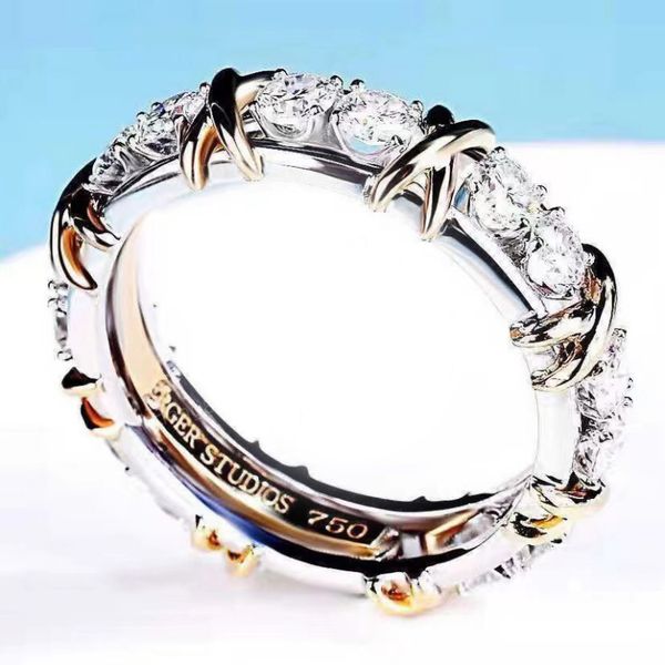 Designer de moda em forma de X de aço inoxidável prata amor anel cruz entre diamantes homens e mulheres rosa ouro jóias casal anel presente