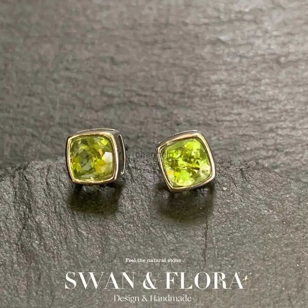 Stud 4mm Natural Peridot 925 Sterling Silver Stud Brincos para Mulheres Jóias Presente Simples Peridot Jóias Verde YQ240110