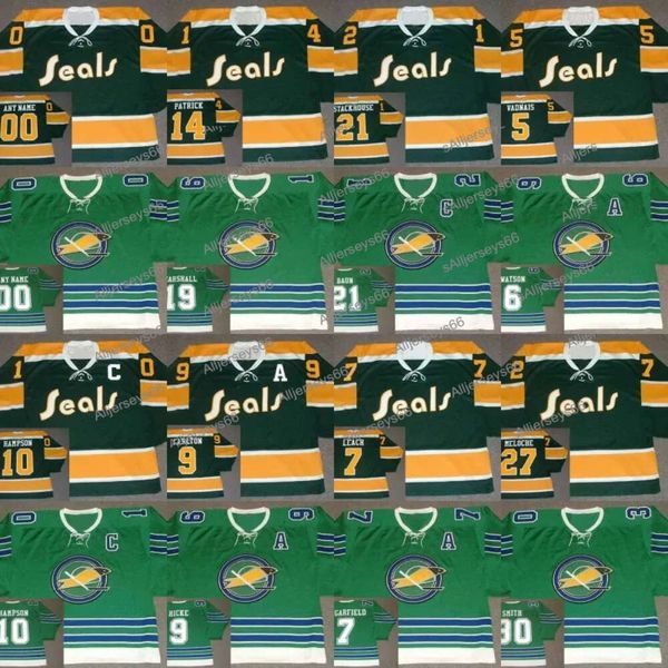 Oakland Seals Retro Jersey 10 Ted Hampson 14 Craig Patrick 19 Bert Marshall 21 Bobby Baun Ron Stackhouse 30 Gary Smith 27 Gilles Meloche Cus Buz Forması