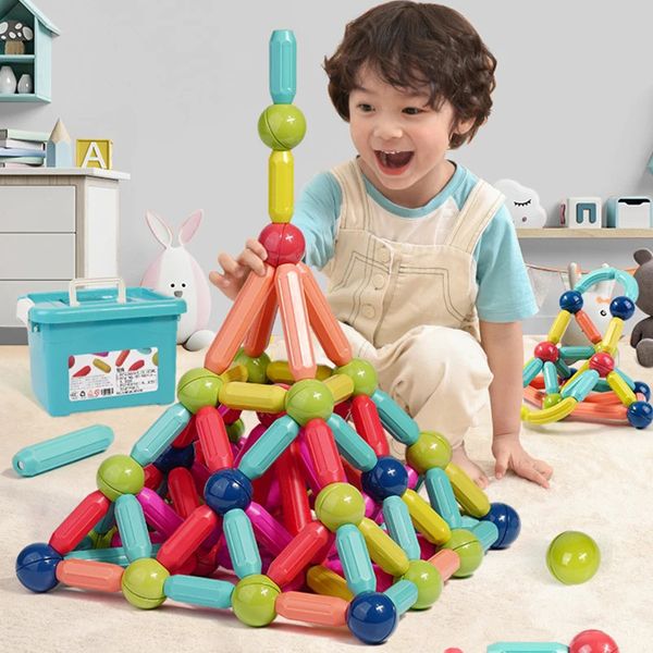 Qwz mıknatıs çubuk çubuk yapı taşları Montessori eğitim oyuncakları çocuk manyetik yapıcı blok tasarımcı çocuklar için set 240110