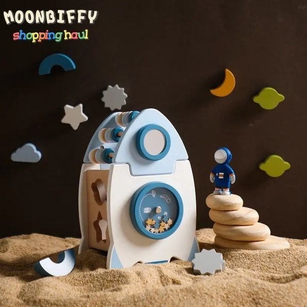 Montessori educacional foguetes de madeira blocos de construção brinquedos para crianças aprendizagem precoce brinquedo para o jogo do bebê 240110