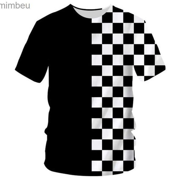 Männer T-Shirts Sommer T-shirt Homme Mode O Neck 3D T Shirts Gedruckt Schwarz und weiß Plaid Hip Hop 5XL 6XL Habiliment ManL240110