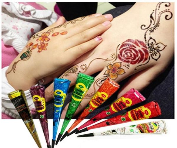 Hennè Mehandi Cono Mano Body Art Vernice Trucco Fai da te Disegno Indiano Tatuaggio all'henné Incolla Cono Impermeabile 25g4388917