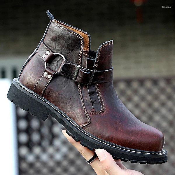 Ботинки мужские винтажные кожаные мужские итальянские мужские ботильоны ручной работы водонепроницаемые нескользящие мокасины дизайнерская обувь