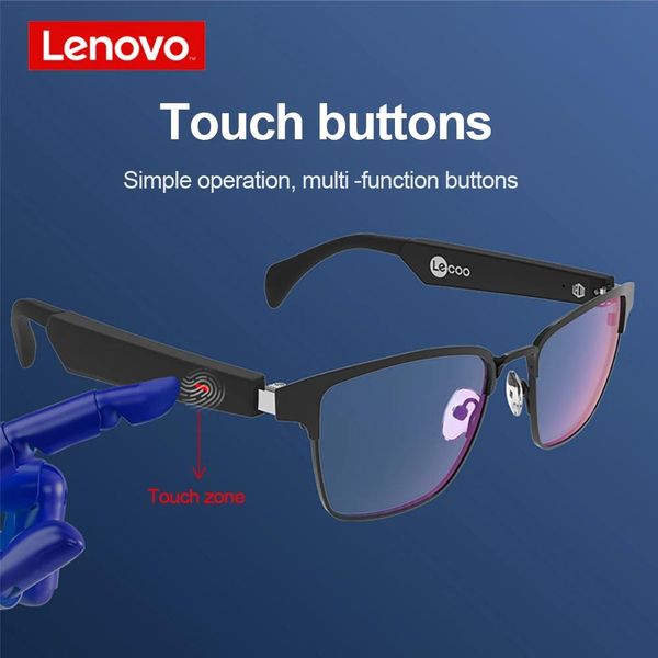 Fones de ouvido lenovo c9 inteligente anti luz azul música fone alta fidelidade sem fio bluetooth 5.0 óculos condução chamada substituível miopia len