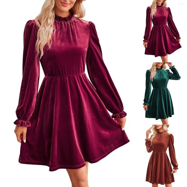 Vestidos casuais queda homecoming para mulheres 2024 elegante veludo manga longa vestido uma linha cocktail casamento convidado mini