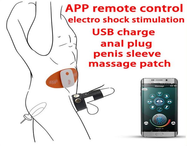 Aplicativo inteligente Controle Remoto Sem Fio Eletro Estimulação Muscular Almofadas de Massagem Plugue Anal Anel Peniano Elétrico Conjunto de Choque BDSM MX24522729