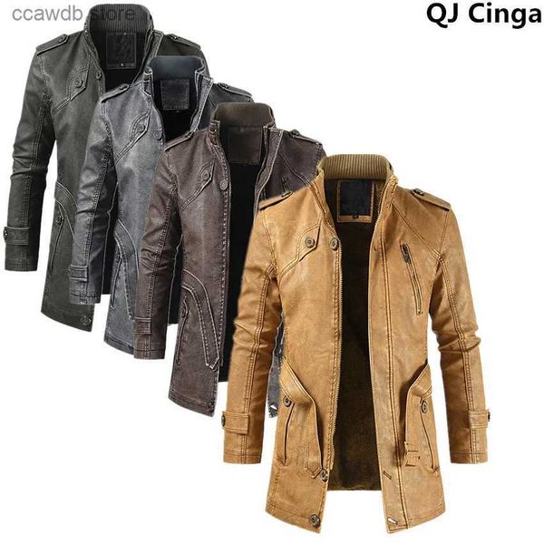 Herren Leder Kunstleder Winter Herren Dickes Fleece Lederjacke Mantel Lang Outwear Mode Warm Lässige Vintage Kleidung für Herren Steampunk Biker Jaqueta T240110