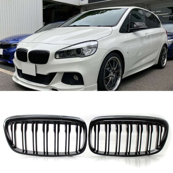 Nuova Coppia Doppia Stecca Rene Griglia Paraurti Anteriore Griglia Per BMW F45 F46 Tourer Pre-facelift 2014-2017 Gloss Nero Accessori Auto