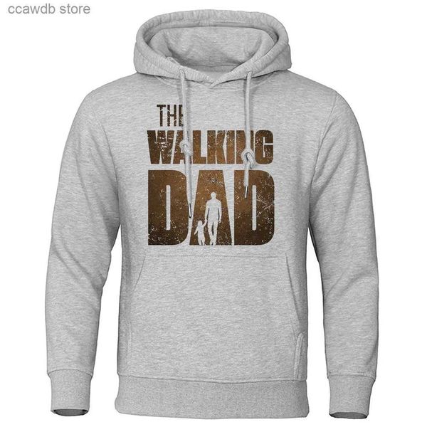 Felpe con cappuccio da uomo Felpe The Walking Dad Holding Daughter'S Hand Print Felpe con cappuccio da uomo Casual Magliette allentate Abiti in pile larghi Moda Pullover Streetwear T240110