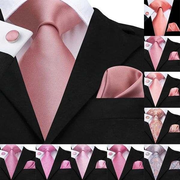 Hi-Tie 100 % Seide, klassische Herren-Hochzeits-Krawatte, Einstecktuch, Manschettenknöpfe, Koralle, Rosa, Rot, Pfirsich, Rosen-Krawatten für Männer, solide Paisley-Krawatten 240109
