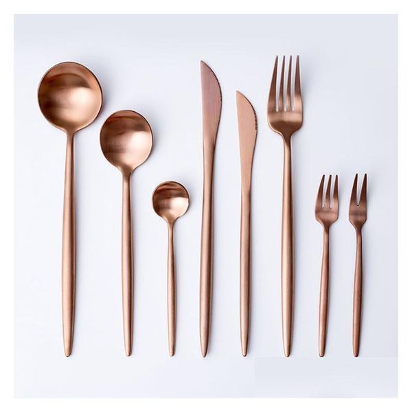 Besteck-Sets Rose Gold Geschirr Set Geschirr Gabel Messer Löffel Matte Western Metall Edelstahl Abendessen Besteck Drop Lieferung Ho Dht0N