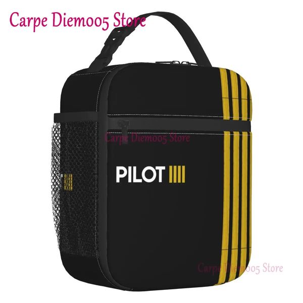 Pilot Captain Stripes Isolierte Lunchtaschen für Frauen, Luftfahrt, Flugzeug, tragbare Thermo-Kühlbox, Lebensmittelbox, Schule 240109