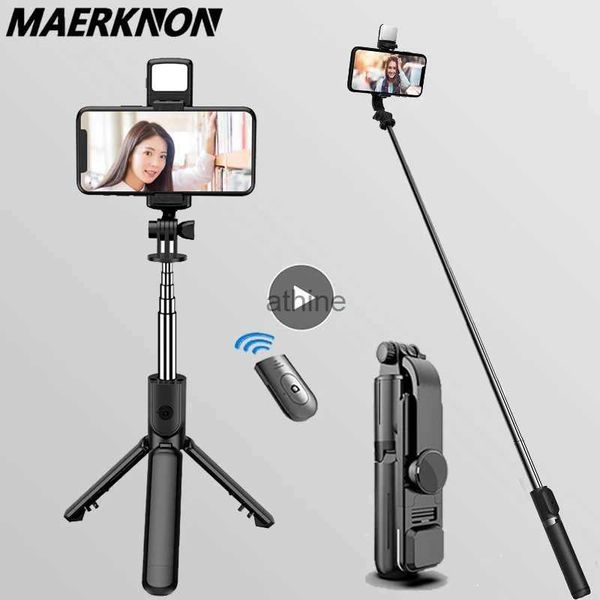 Selfie Monopés Selfie Stick Sem Fio Bluetooth Selfies Stick Com Luz de Preenchimento Tripé Portátil Dobrável Para Celular Para Android IOS TikTok YQ240110