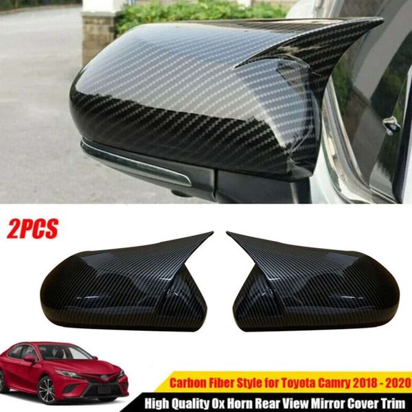 Nova capa de espelho retrovisor lateral espelho retrovisor para toyota camry 8th 2018-2023 aparência de fibra de carbono chifre de boi espelho retrovisor capa guarnição