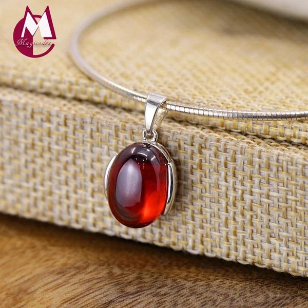 Pingentes simples vermelho granada pingente 100% 925 prata esterlina colar feminino jóias pedras naturais pingente colar feminino sp16