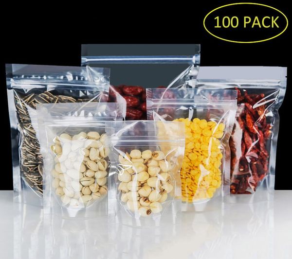 100 pçs pet transparente zip lock sacos de plástico mylar saco ziplock levante-se comida tempero em pó embalagem bolsa clear2559511
