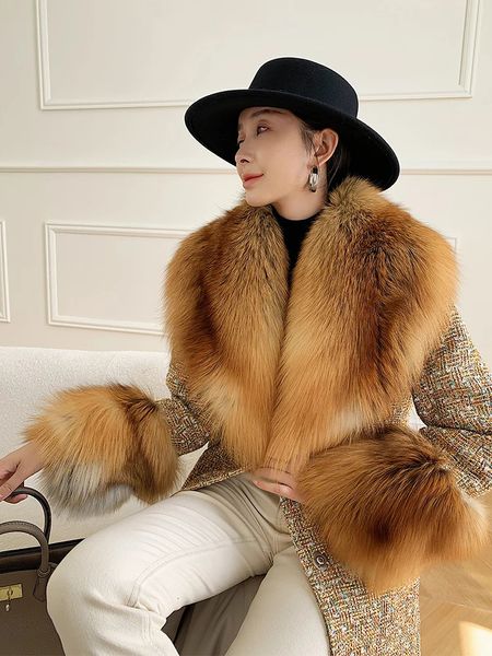 Große Größe Winter Echtpelz Kragen Manschetten Set Hals Wärmer Frauen Pelz Schal Pelzigen Flauschigen Fuchs Pelz Schal Luxus Schals mantel Dekor 240110