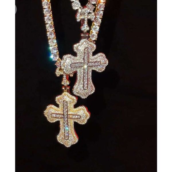 10K 14K 18K Gold Kreuz Anhänger Großhandel Runde Brilliant Cut Vvs Moissanit Diamant Hip Hop Anhänger Schmuck für Männer Frauen