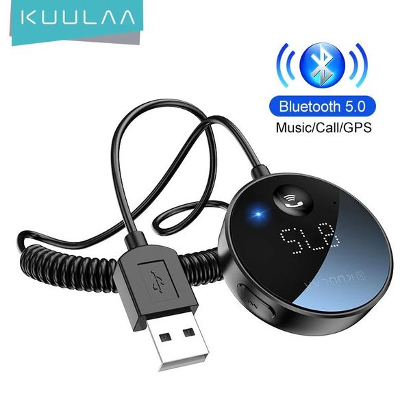 Alto-falantes Kuulaa Bluetooth 5.0 Adaptador Aux Adaptador sem fio Receptor para carro USB Áudio Música Microfone Handsfree Speaker Carro Receptor Bluetooth