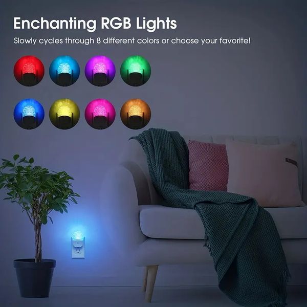 2 peças de luzes noturnas conectadas à parede, luz noturna LED, luz noturna RGB com mudança de 8 cores com sensor do crepúsculo ao amanhecer, modo RGB luz noturna presentes de Natal