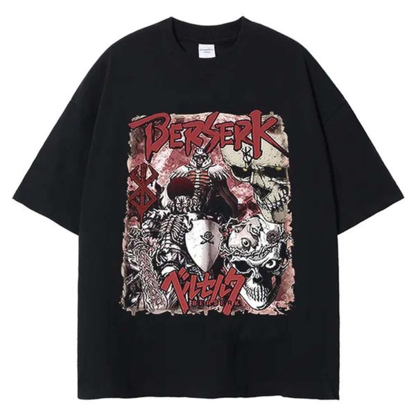 Berserk T-Shirt Erkekler Yıkanmış Tişört Japon Anime Guts Grafik Tshirt Hip Hop Sokak Giyim Yaz Gündelik Pamuk Kısa Kollu Tees WBYB 2XY82